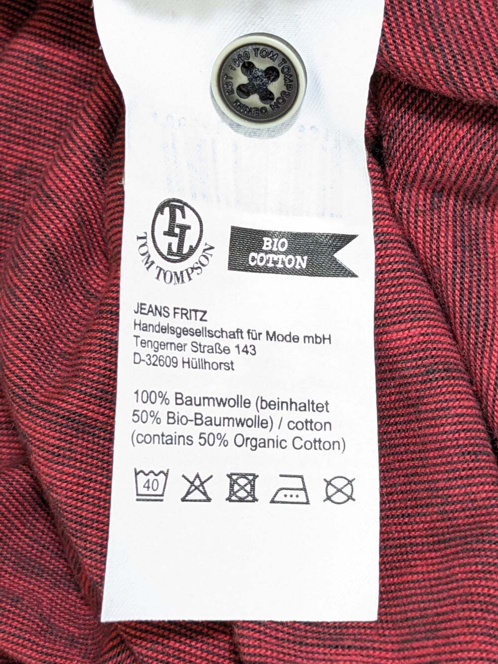 TOM TOMPSON Mens Bio Cotton T Shirt Crew Neck Long Sleeve Casual Tee Burgundy - Picture 4 of 4